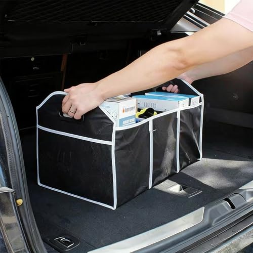Organizer for Car Truck, Automotive Storage Bag, Collapsible 3 Compartment Waterproof 50 * 33 * 33cm Travel Accessories, Anti-slip for Travel, Camping, Carring, Black