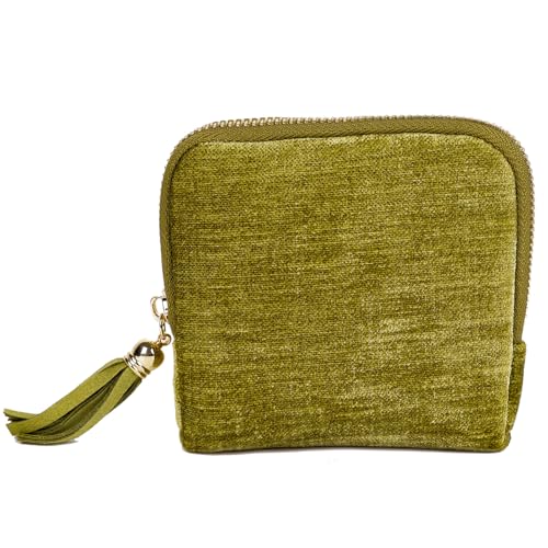 ASINGYER Travel Jewelry Storage Bag for Women, Velvet Portable Jewelry Organizer with Tassel Zipper, Small Pouches for Bracelets Necklaces Rings Earrings, Wedding Gift for Women (Green) - color: Green