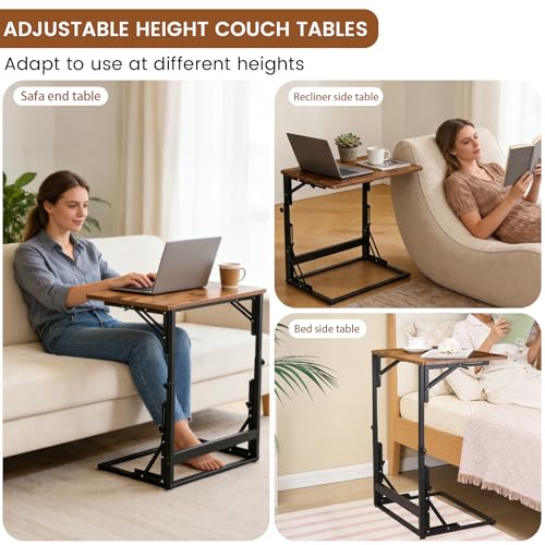 Folding Side Table, Adjustable C-Shaped End Table for Couch, Metal Frame TV Tray Table for Sofa Living Bedroom Bedside Coffee Small Spaces (Brown, 23.6" L x 15.8" W) - size: 23.6"L x 15.8"W
