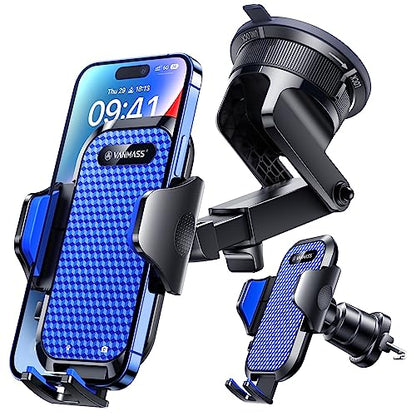 VANMASS [True Military-Grade] Car Phone Holder [Best Suction & Clip] Cell Phone Mount for Dashboard Windshield Vent Truck Cradle Dash Stand for iPhone 15 Pro Max 14 13 12 Android, Blue - color: Blue