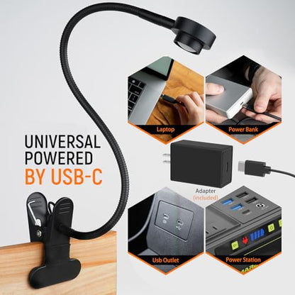 Flexible Clip On Light Bedside, Reading Lights for Books in Bed,3 Color Dimmable Bed Lamps for Headboard, Bendable All Metal Head Switch CRI 95 LED, Adapter Included - color: Clip On Base