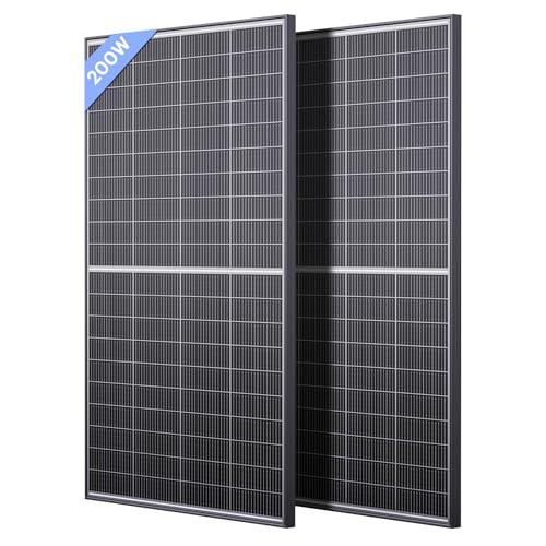 N-Type 16BB 400W Bifacial Solar Panel, 2Pcs 200 Watt Solar Panel 12V, 25% High Efficiency, Dual-Module Parallel Anti-Shade Design, for RV Van Marine Home Rooftop Off-Grid Systems - size: 200W 2-Pack Black