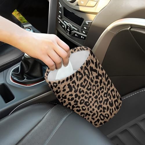 Renewold Car Trash Can, Leopard Print Animal Fur Texture Car Trash Bag, Automotive Garbage Cans with Button Straps, Foldable Trash Bin, Organizer Bag for Storage Tissure Toys Snacks Drinks - color: Leopard Print Animal Fur Texture