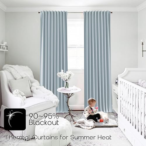 SHINELAND Light Blue Black Out Curtains 72 Inch Long, Thermal Insulated Room Darkening Pleated Drapes for Bedroom Living Room - color: Light Blue, size: 52"W x 72"L (Pack of 2)