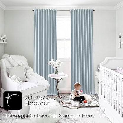 SHINELAND Light Blue Black Out Curtains 72 Inch Long, Thermal Insulated Room Darkening Pleated Drapes for Bedroom Living Room - color: Light Blue, size: 52"W x 72"L (Pack of 2)