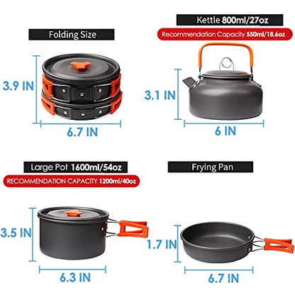 Gutsdoor Camping Cookware Set Camping Gear Campfire Utensils Non-Stick Cooking Equipment Lightweight Stackable Pot Pan Bowls with Storage Bag for Outdoor Hiking - style: 10pcs (Orange)