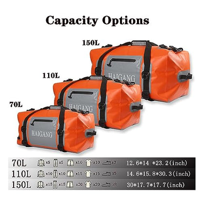 110L Waterproof Duffel Bag Travel Dry Bag, Large Capacity, Adjustable Thickened Straps and Handles, Zip Closure, Air Valve, Fully Waterproof, Perfect for Boating, Rafting, Motorcycle Kayaking - size: 110L