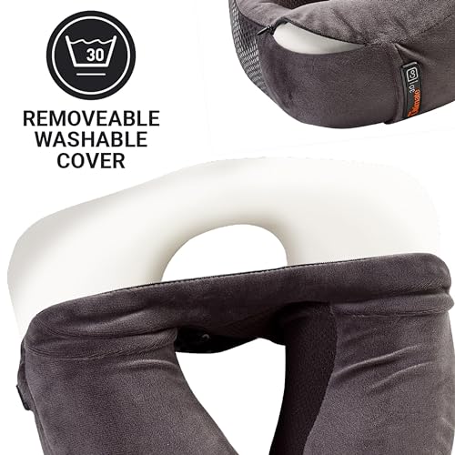 Go Travel Ultimate 3.0 Travel Pillow, Deluxe Memory Foam Neck Pillow with Magnetic Closure and Side Pocket, Ideal for Commute, Airplane, Car & Bus, Travel Essentials, Made in USA, Dark Gray