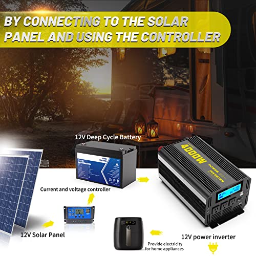4000 Watt Modified Sine Wave Power Inverter, 12V DC to AC 110V/120V (Peak) 5000W Converter 3 Outlet Car Inverter with Remote Control and LED Display 3.4V USB Port - size: SY-12V-4000
