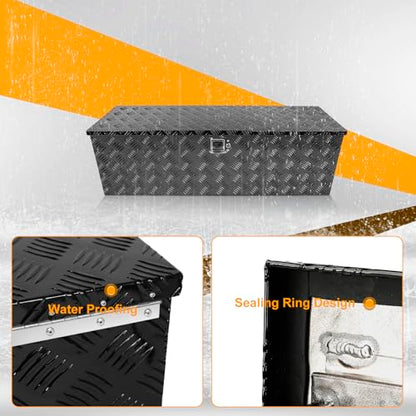 Black 48 Inch Truck Chest Tool box Heavy Duty Aluminum Stripes Plated Pick Up Truck Bed Box Waterproof RV Trailer Toolbox Storage with Side Handle and Lock Keys –48"x15"x15" - color: Black, size: 48"x15"x15"