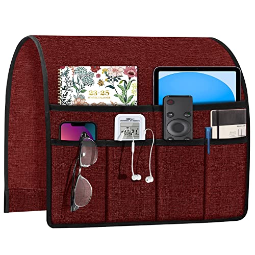 Joywell Remote Control Holder for Recliner Sofa Armrest Organizer Non Slip Armchair Caddy with 6 Pocket Storage for Magazine, Tablet, Phone, iPad, Burgundy - color: Burgundy, size: 19'' x 35''