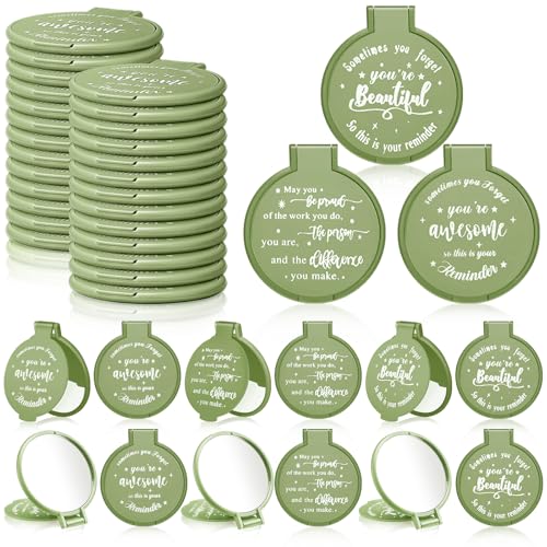 Wenqik 64 Pcs Inspirational Mini Compact Mirrors Bulk, Women Small Gifts Bulk, Group Team Party Favors, Mini Pocket Purse Mirror for Travel, Client, Guest, Wedding, Birthday, Cheerleader (Green) - color: Green