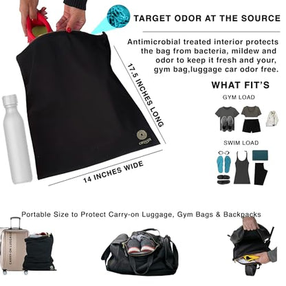 Ornadi Antimicrobial Wet Gym Clothes Bag Waterproof Bacteria Odor Control | 2-layer flex-fit stain-resistant bag inhibits odor-causing bacteria. Machine washable. For gym, sweat, swim & travel laundry