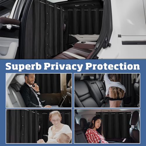 XCBYT Car Privacy Divider Curtains (3-Pack), Rigid Rod-Mounted Total Blackout Set - No Sag, No Strings - Rear Seat Divider & Side Window Shades for Car Camping, Baby Naps - color: Full Set 3-Pack(Divider+Sides)