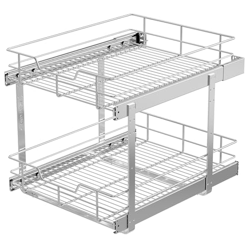 2 Tier Pull Out Cabinet Organizer 18" W X 22" D, Slide Out Drawers For Kitchen Cabinets, Pull Out Drawers For Cabinets Capacity Heavy Duty Caddy, Cabinet Pullout Shelves Chrome-Plated,Bathroom Pantry - color: 2 Tier - Chrome-Plated, size: 18" W X 22" D