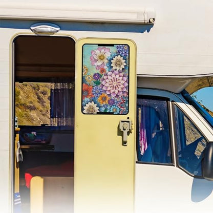 Boho Camper Blackout Shade Mandala Flower RV Window Shade Cover 25 X 16 Rectangular Foldable Travel Trailer Door Window Shade RV Accessories - color: Boho Mandala Flower