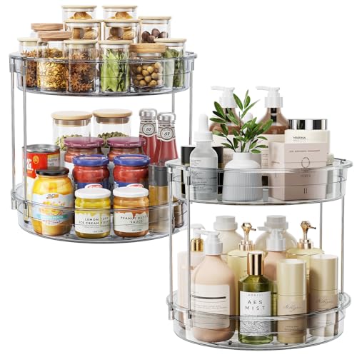 LAMU 2 Pack 2 Tier Lazy Susan Turntable Organizer 12'' Rotating Spice Rack Organization for Cabinet, Kitchen, Pantry, Countertop, Bathroom, Vanity, Medicine Cabinet Organizer, Grey - color: Gray, size: 12in 2Pack High Edge