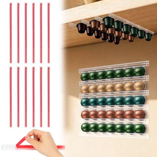 Didaey 12 Pcs Self Adhesive Coffee Pod Holder Clear Wall Mount Capsule Organizer Dispenser DIY Plastic Coffee Pods Storage Display Holder for Kitchen Countertop Cabinet Fridge Rv Space Saving