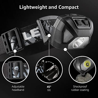 Lepro HeadLamp, 2 Pack Super Bright LED Head lamp with 6 Lighting Modes, Waterproof, Battery Powered LED Lightweight Headlight for Cycling Running Camping for Kids Adults - color: Black-2 Pack