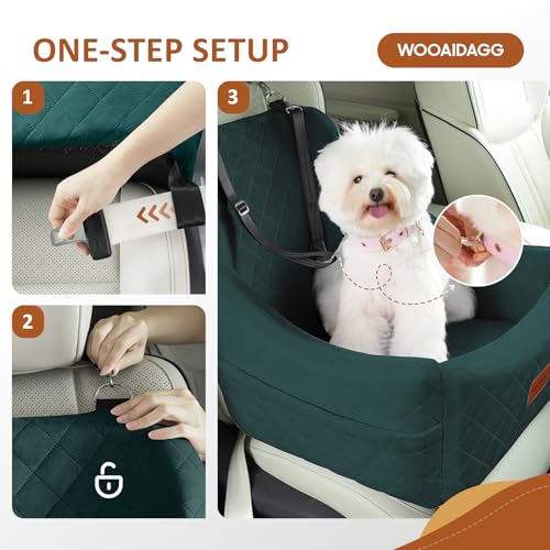 WOOAIDAGG Dog Car Seat for Medium Dogs, Pet Travel Bed with Seat Belt Channel, Fully Detachable and Washable, 3 Straps Easy to Install (Green) - color: Green