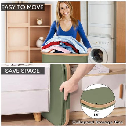 BALEINE Laundry Hamper with Lid, Tall Laundry Baskets with Bamboo Pull Handles, Large Laundry Bin with Internal Support (18 Gal/70L, Green) - color: Green, size: 70 liters
