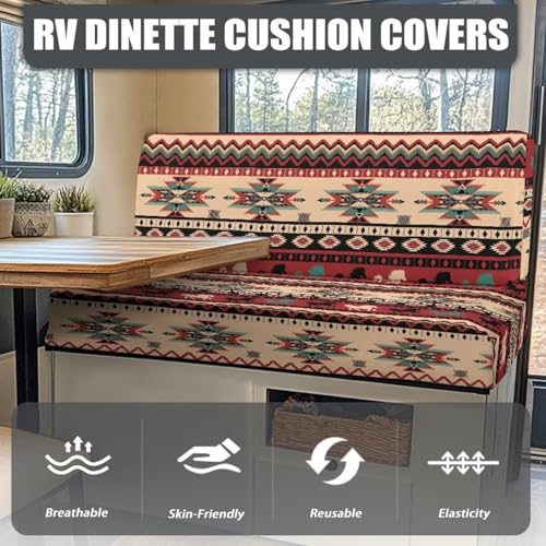 NDISTIN Red Aztec Western Horse 2Pcs Camper Couch Cushion Covers Dinette Rv Seat Covers Dinette Booth Cushions Stretchable Rv Seat Covers Dinette Booth Cushions for RV Camper Sofa - color: Red Aztec Western Horse\