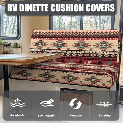 NDISTIN Red Aztec Western Horse 2Pcs Camper Couch Cushion Covers Dinette Rv Seat Covers Dinette Booth Cushions Stretchable Rv Seat Covers Dinette Booth Cushions for RV Camper Sofa - color: Red Aztec Western Horse\