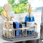 Sponge Holder for Kitchen Sink with High Brush Holder, [Stay-Dry Anywhere & No Drainage Needed] Rustproof Stainless Steel Kitchen Sink Caddy Organizer with Water Absorbing Stone Tray, Silver - color: Silver
