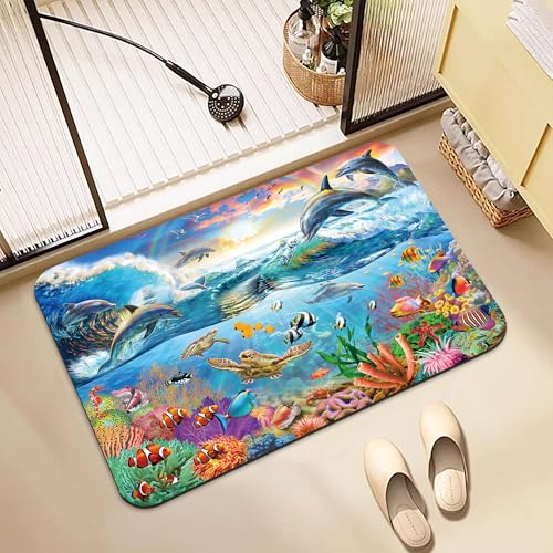 Bathroom Rugs Non Slip Quick Dry Bath mat Rubber Bathroom mat, Super Absorbent Bath mat, Washable Bathroom mat Bath Rugs, Shower Mat Bath Mats for Bath Floor, 15.7x23.6in, Sea Turtle - color: Sea Turtle, size: 15.7x23.6in
