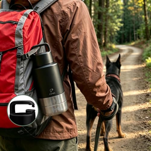 Dog Water Bottle with 2 Bowls, 32 oz Insulated Stainless Steel Portable Pet Travel Bottle, Food and Water Bowl Set for Walking Hiking Camping, Large Dog Accessories, Black - color: balck