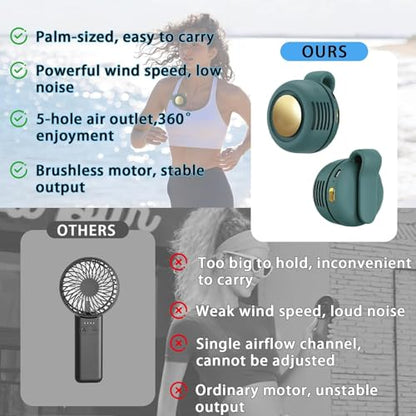 Portable Silent Mini Bladeless Fan Clip On,Mini Clip on Fan for Shirt & Waist, Portable Small Whirlwind Bladeless Fans,Suitable for Outdoor & Travel & Office,Travel Accessories (Green)