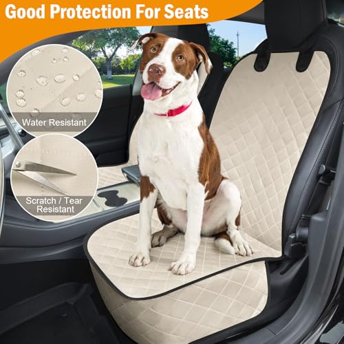 Dog Car Seat Covers Waterproof, Scratch-Proof Pet Front Cover for Cars, Nonslip Pet Passenger Seat Cover Protector, Universal Fit for Cars Trucks SUVs, Medium, Beige, 2 Packs