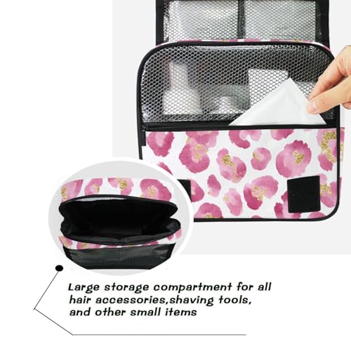 Pink Leopard Hanging Toiletry Makeup Bag Cheetah Print Toiletries Cosmetics Organizers Bags for Women Travel - color: Pink Leopard