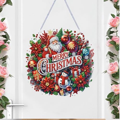 STGLCR DIY Christmas Santa Claus Diamond Art Painting Wreath Kits，Special Shaped Rhinestone Snowman Hanging Ornament Diamond Art Window Pendants for Gift Home Garden Wall Hanging Kits 7.8INCH - color: Santa Claus hanging
