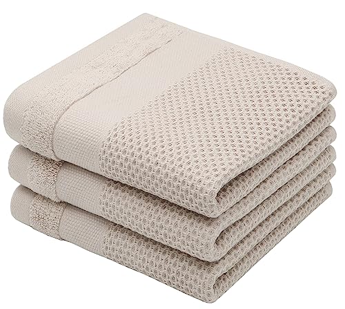 Mia'sDream Cotton Hand Towels Bath Towels Set, 13”x 28”, 3 Pack, Khaki | Soft Face Towels Hand Towels for Bathroom &Kitchen, Absorbent Cotton Dish Towels For Kitchen Drying, Waffle Kitchen Towels - color: Khaki, size: 13inch x 28inch