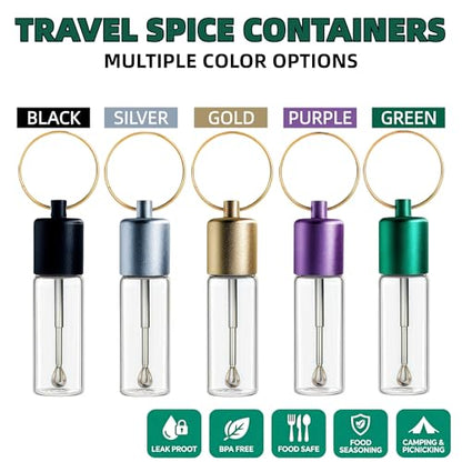 Petrip 5-Pack Travel Glass Spice Jars with Spoon - BPA-FREE Glass Food Storage Containers for Spices, Sugar & Seasonings