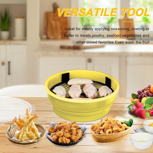 FJNATINH Collapsible Batter Bowl - Mess Free Better Breader Shaker Bowl with Lid Breading Shaker Container - Great for Fried Fish, Fried Chicken, Onion Rings, Wings,No Leak,Easy to Store,Yellow - color: Yellow