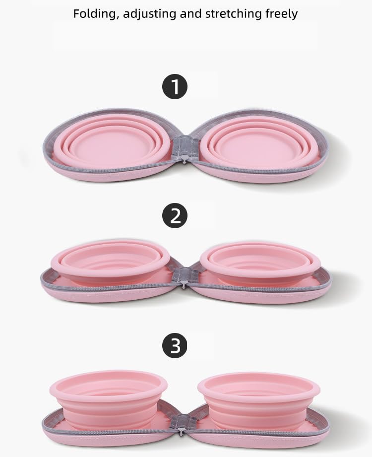 Collapsible Dog Bowls,2-in-1 Pet Bowls with Zipper Carrying Case and Carabiner Clip for Traveling Hiking Camping Walking,Pink - color: Pink