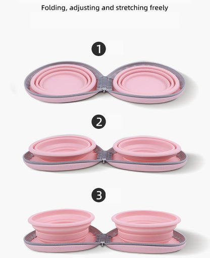 Collapsible Dog Bowls,2-in-1 Pet Bowls with Zipper Carrying Case and Carabiner Clip for Traveling Hiking Camping Walking,Pink - color: Pink