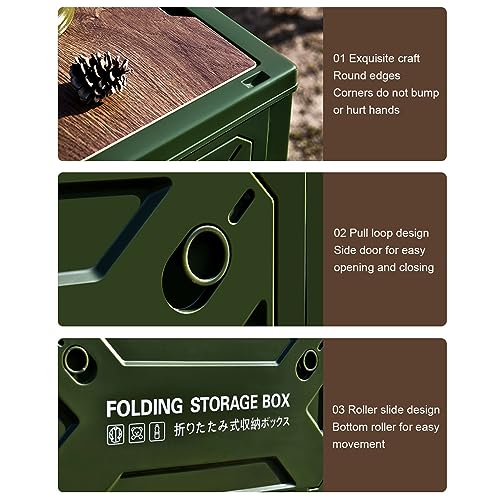 Yoidesu Camping Storage Box with Pulley, 5 Sides Opening, Foldable, for Car Outdoor Use (Green)
