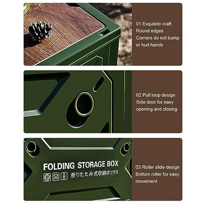 Yoidesu Camping Storage Box with Pulley, 5 Sides Opening, Foldable, for Car Outdoor Use (Green)