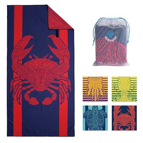 4Monster Quick Dry Beach Towel, Ultra Absorbent Microfiber Travel Towel, Lightweight & Compact for Beach, Swimming, Camping, Pool, Water Sports & Yoga - color: 01 Crab, size: 63.00" x 31.50"