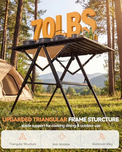 Sportneer Camping Table: 35.4"x23.6" Large Bi-Fold Portable Folding Table with Fast Open Design, 3 Adjustable Heights Aluminum Tabletop for Camping Picnics Fishing BBQs & Backyard Use - color: Black