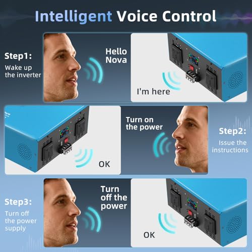 4000W Pure Sine Wave Power Inverter Voice Control AI Voice Assistant Support English 12V to 120V 60HZ with LCD Display, USB Port, for Car Home Laptop Truck - size: 4000W-12V