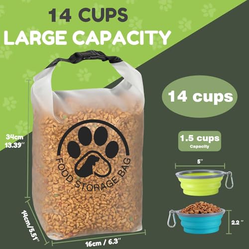 Pet Food Storage Bag for Travel - Transparent Leak-Proof Dog Food Container with Roll-Top Closure, Keeps Kibble Fresh for Camping Trip, Dog Boarding, Weekend Getaways (14 Cups+bowl) - size: 14 Cups+bowl