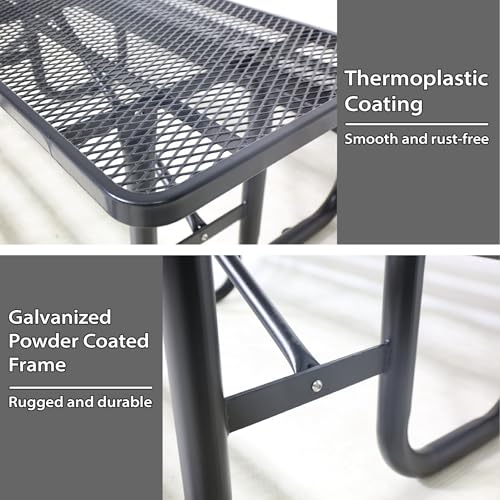 4FT Patio Picnic Table,Heavy-Duty Metal Outdoor Dining Table,Commercial Rectangular Picnic Table Set for Backyard,BBQ and Garden,Black