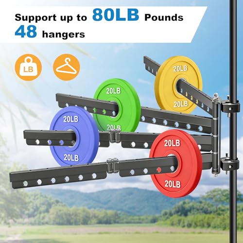 Saillong RV Clothes Drying Rack, Iron Material, 4 Sturdy Arms, Holds up to 48 Pieces of Clothing Once, Motorhomes Ladder Drying Rack for Laundry (1 Pack)