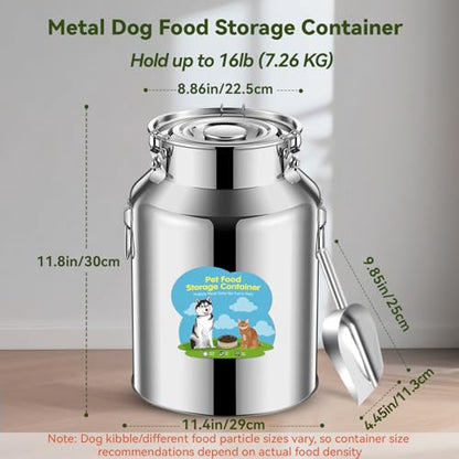 Newget 16lb Stainless Steel Dog Food Storage Container, Metal Pet Storage Container with Airtight Hangable Lid to Keep Food Fresh, Large Cat Food Storage Container with Scoop to Easily Clean - size: 16 lb