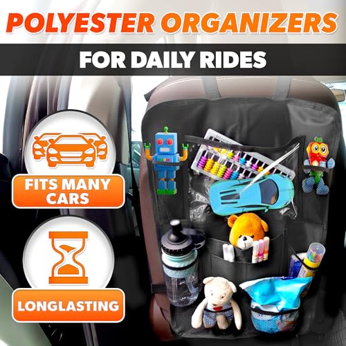 2 Pcs Backseat Car Organizer - Travel-Ready 23.4x16" Back Seat Car Organizer with 9 Large Pockets and Clear Tablet Holder, Made from Polyester with Adjustable Straps - Easy to Attach and Clean