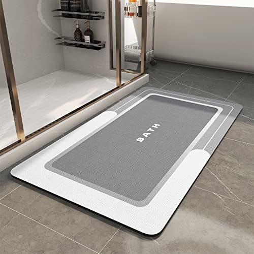 MontVoo-Bath Mat-Bath Mat Rug Non Slip Super Absorbent Stain Resistant Quick Dry Thin Bathroom Rug-Bath Mats for Bathroom Floor Bathtub Vanity-Bathmat Bath Rug Easy Care 17"x35" Grey - color: Grey, size: 17"x35"(rectangular)